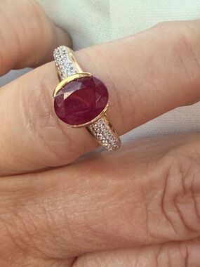 10K Yellow Gold/925 Sterling Silver NW Zircon and Ruby Ring